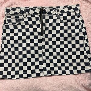 Black and white checked jean skirt